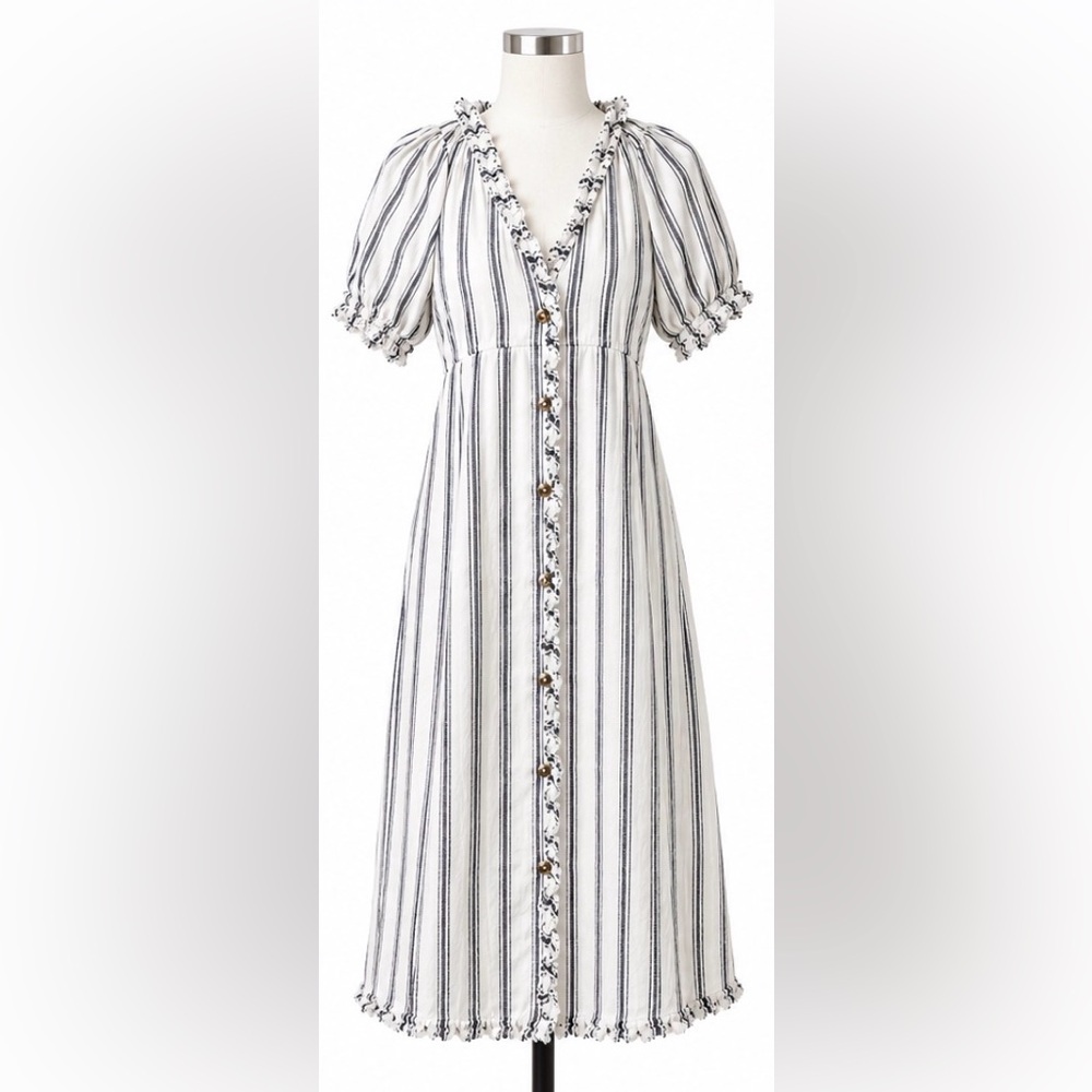 Pilcro by Anthropologie Linen Blend Striped Midi Dress Size 6